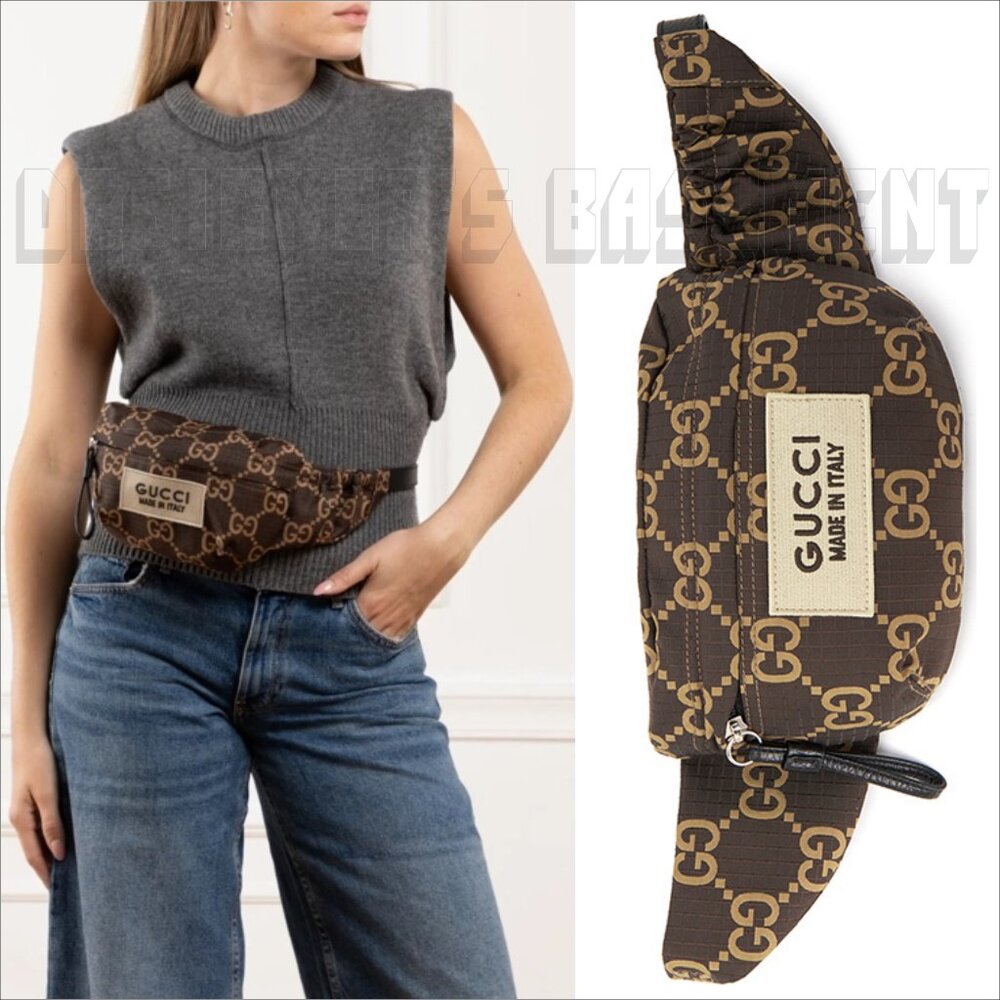 GUCCI beige & brown RIPSTOP nylon GG zip Crossbody Waist Fanny belt Pack BUM bag